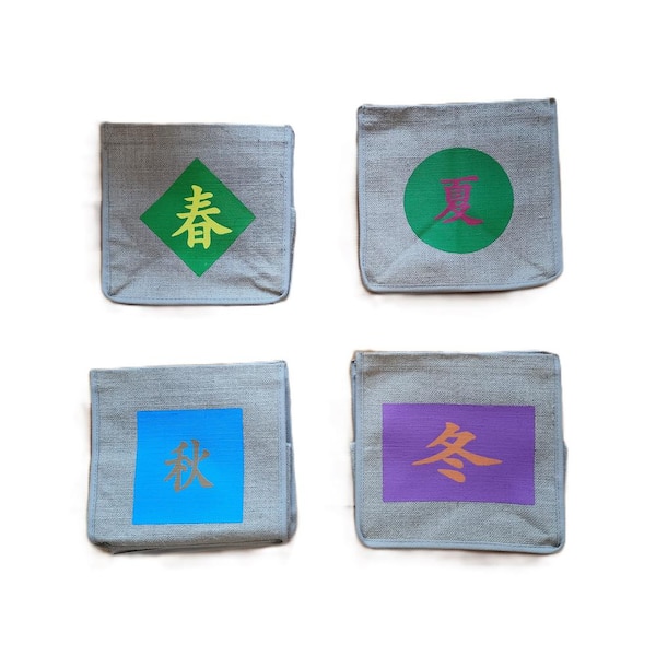 Beige 10 in. x 10 in. x 10 in. Handmade Square Jute Fabric Set of 4 Calligraphy Decorative Multi-Purpose Storage Boxes