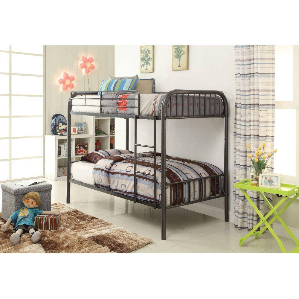 Benjara Gunmetal Gray Metal Twin/Twin Bunk Bed BM163486 The Home Depot