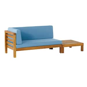 Kaena Teak 2-Piece Wood Left-Armed Patio Conversation Set with Blue Cushions