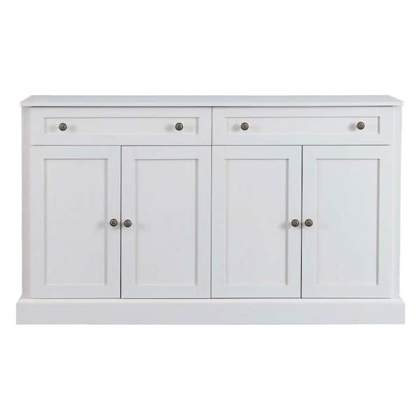 58 in. W x 16 in. D x 34 in. H Antique White Linen Cabinet, Kitchen Sideboard Storage Buffet Cabinet with Drawers, Doors