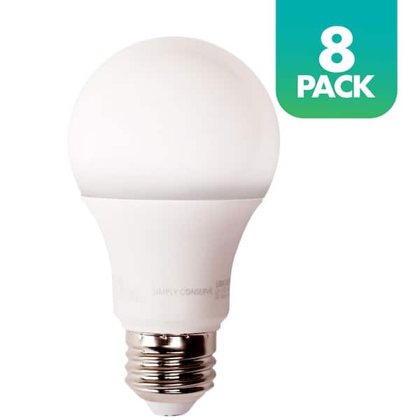 Simply Conserve 100-Watt Equivalent A19 Dimmable LED Light Bulb, 5000K Daylight, 8-pack