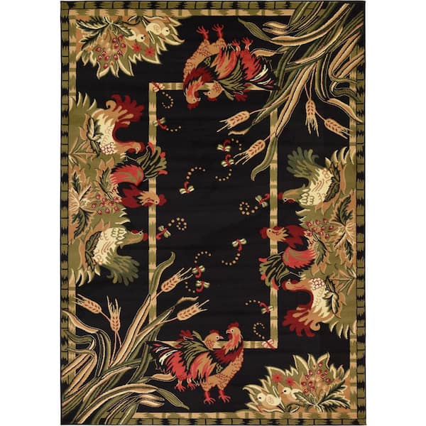 Unique Loom Barnyard Farm Black 7' 0 x 10' 0 Area Rug