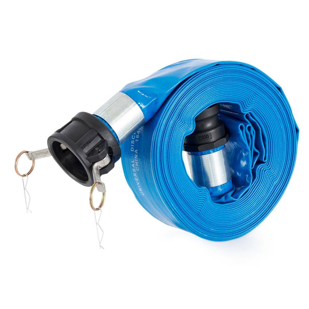 Blue 50-Foot PVC Lay Flat Hose with Polypropylene Cam and Groove Connections, 3-Pack