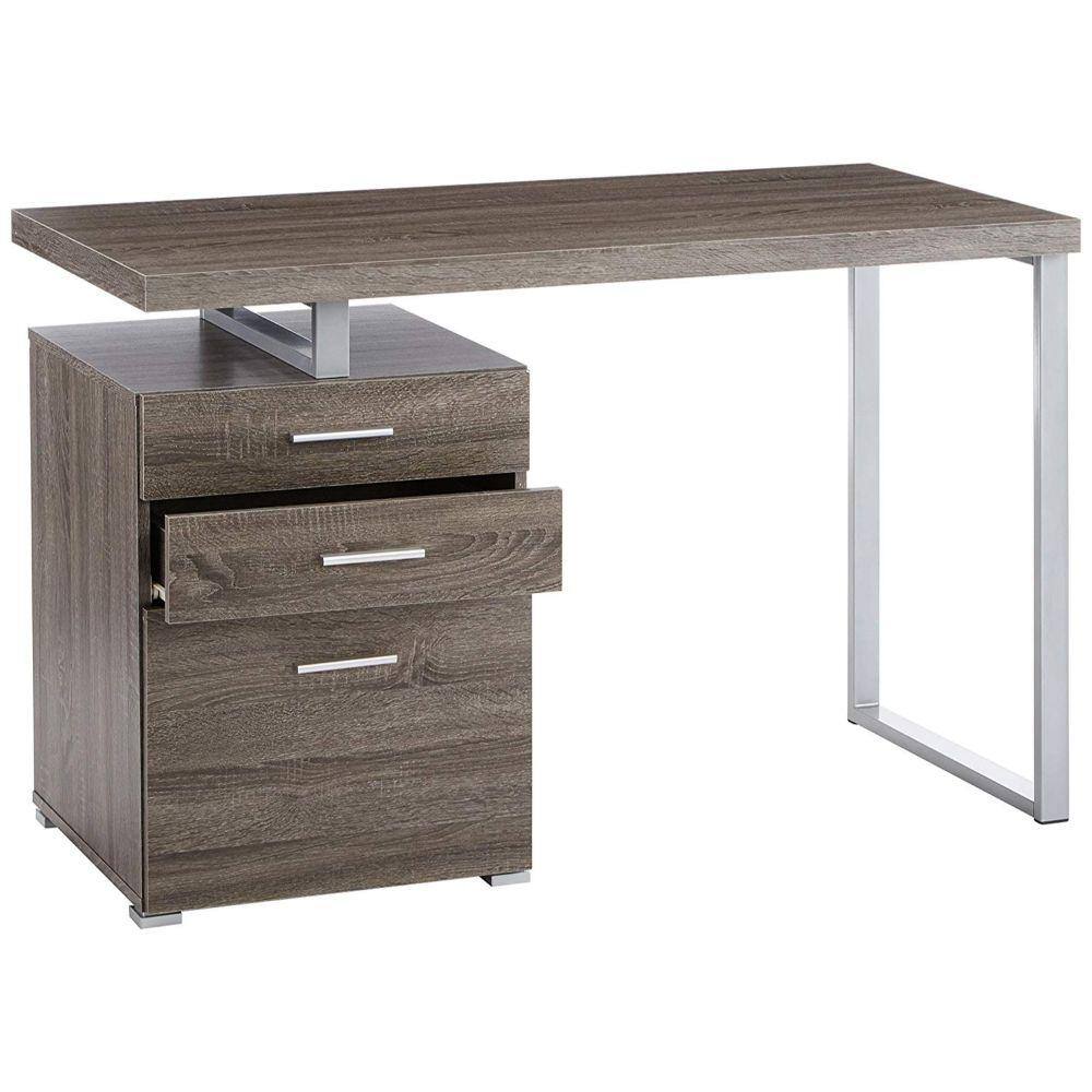 Weathered Gray Modern Office Desk with File Storage