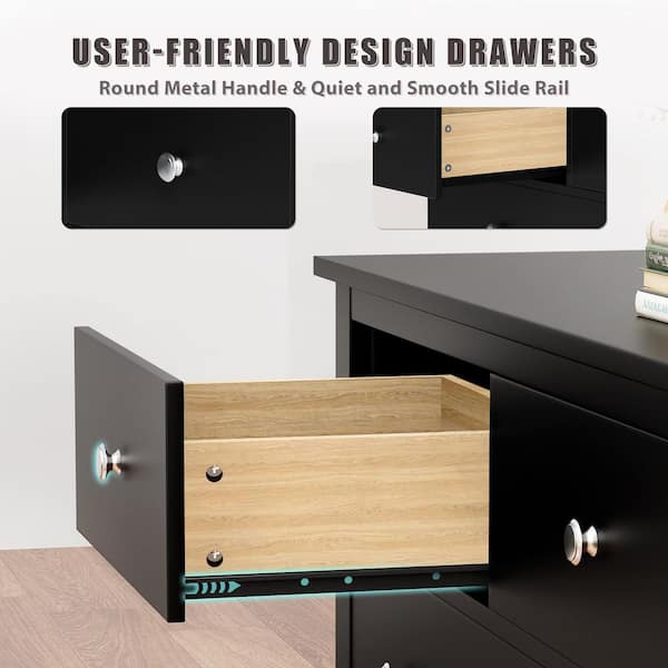 LACOO Creaser 52 in. Black MDF Dresser for Bedroom, Wide Chest of Drawers with 5-Wood Dresser Drawers LACOO Creaser 52 in. Black MDF Dresser for Bedroom, Wide Chest of Drawers with 5-Wood Dresser Drawers