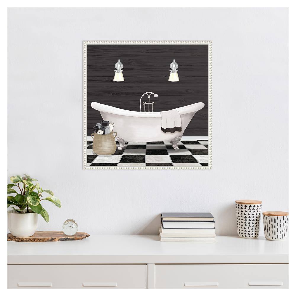 Modern Bathroom I White Canvas Wall Art with Beaded Frame