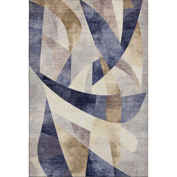 Mayfield Premium Machine Washable Abstract AMF1836 Navy 10 ft. x 14 ft. Area Rug