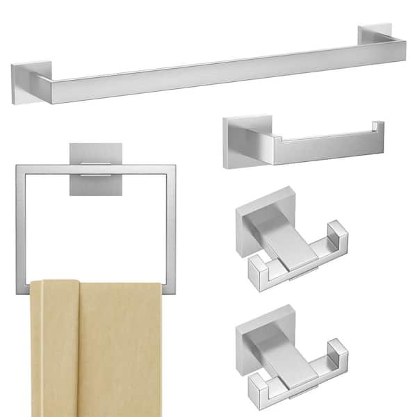FURUISI 5-Piece Bath Hardware Set with Mounting Hardware in Brushed Nickel