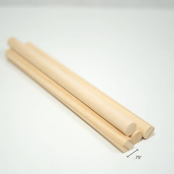 0.75 in. x 12 in. Pine Round Dowels, Pack of 4-Sanded, Paintable, Stainable-Wooden Rod for DIY Home Projects