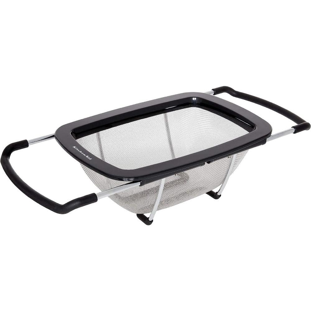 16 in. Stainless Steel Expandable Easy to Clean Colander in Black with Plas