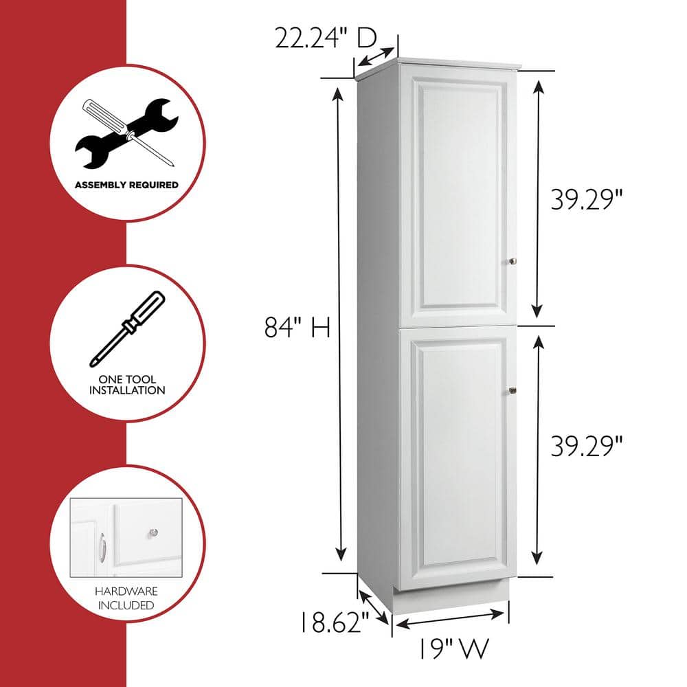 White Semi-Gloss Adjustable Shelving Bathroom Linen Cabinet