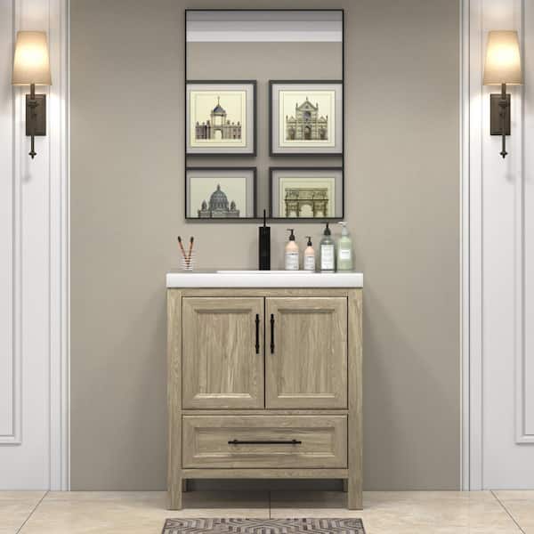 BV Better Vanity VIV 30 in. W x 20 in. D x 35 in. H Single Sink Freestanding Bath Vanity in Dark French Oak with White Acrylic Top