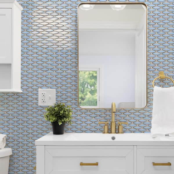 Pescado Glossy Pale Blue 12 in. x 13 in. Porcelain Floor and Wall Mosaic Tile (5.3 sq. ft. /Case)