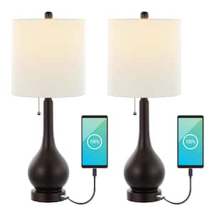 Tyler 24 " Modern Gourd Iron LED Table Lamp with Pull-Chain with Dual USB Charging Port, Oil Rubbed Bronze (Set of 2)