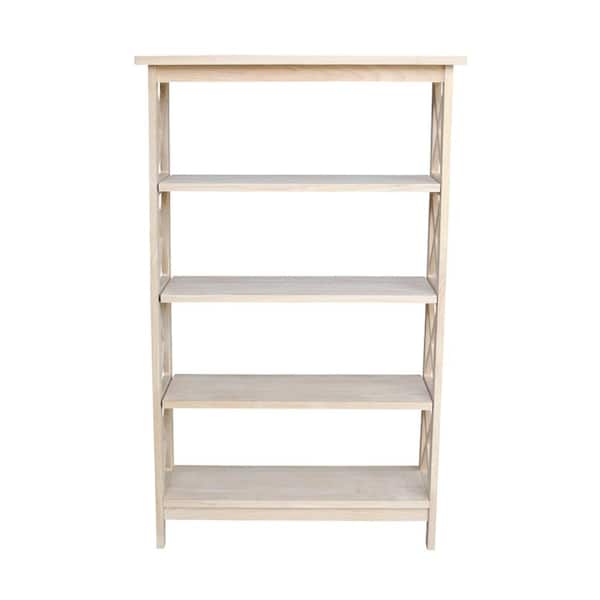 International Concepts 48 in. Unfinished Wood 4-shelf Etagere Bookcase with Adjustable Shelves