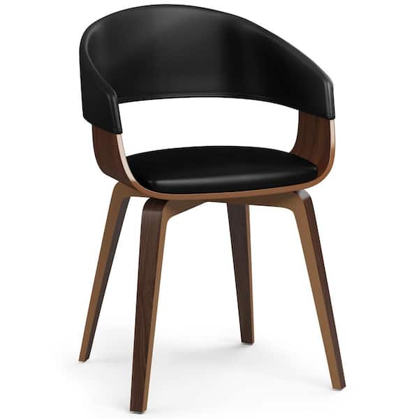 Simpli Home Lowell Mid Century Modern Bentwood Dining Chair in Black Vegan Faux Leather
