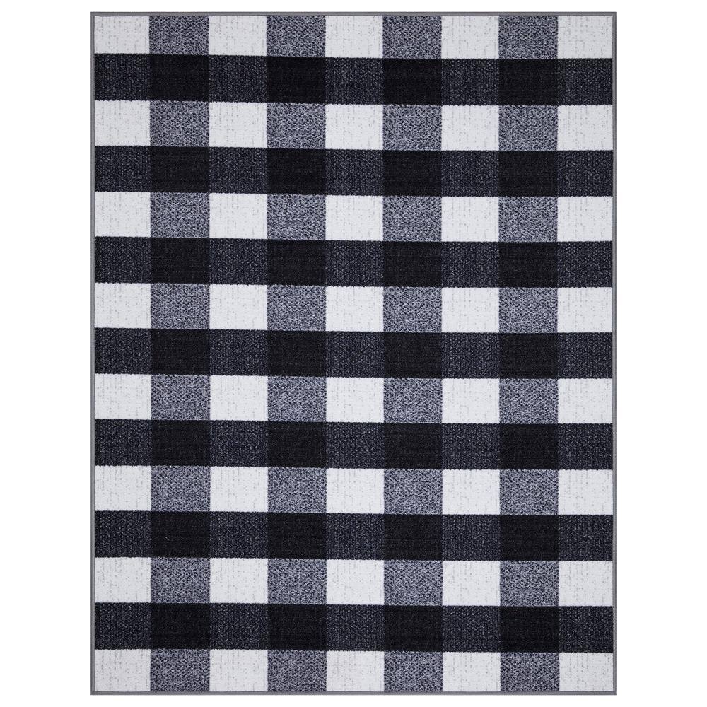 YiYan1 Cotton Buffalo Plaid Rug, 4x6 ft Black and White Checked