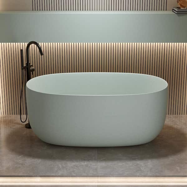 51 in. x 25.6 in. Resin Stone Soaking Bathtub in Turquoise Green Solid Surface Modern Tub with Overflow and Pop-up Drain