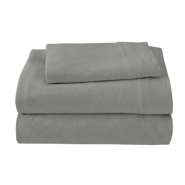 BROOKLYN FLAT 3-Piece Grey Solid Cotton Blend/Poly Twin Jersey Knit Sheet Set