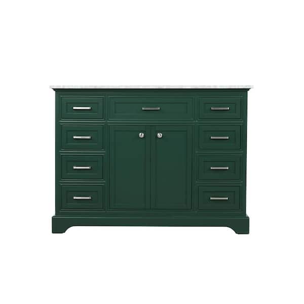 Unbranded Timeless Home 48 in. W Single Bath Vanity in Green with Marble Vanity Top in Carrara with White Basin