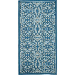 Jubilant Ivory/Blue doormat 2 ft. x 4 ft. Moroccan Farmhouse Kitchen Area Rug