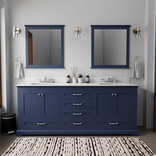 Lexora Dukes 80 in. W x 22 in. D Navy Blue Double Bath Vanity without Top and 30 in. Mirrors