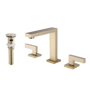 8 in. Widespread Double Handle Bathroom Faucet with Pop-Up Drain Modern Brass 3 Hole Bathroom Sink Taps in Brushed Gold