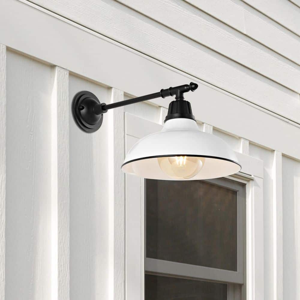 Wallace Satin White 12.25" Iron LED Dimmable Outdoor Sconce