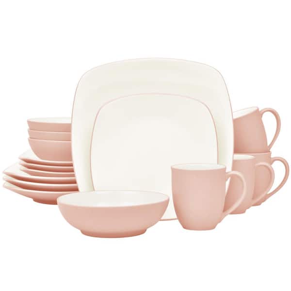 Colorwave Pink 16-Piece Square (Pink) Stoneware Dinnerware Set, Service For 4