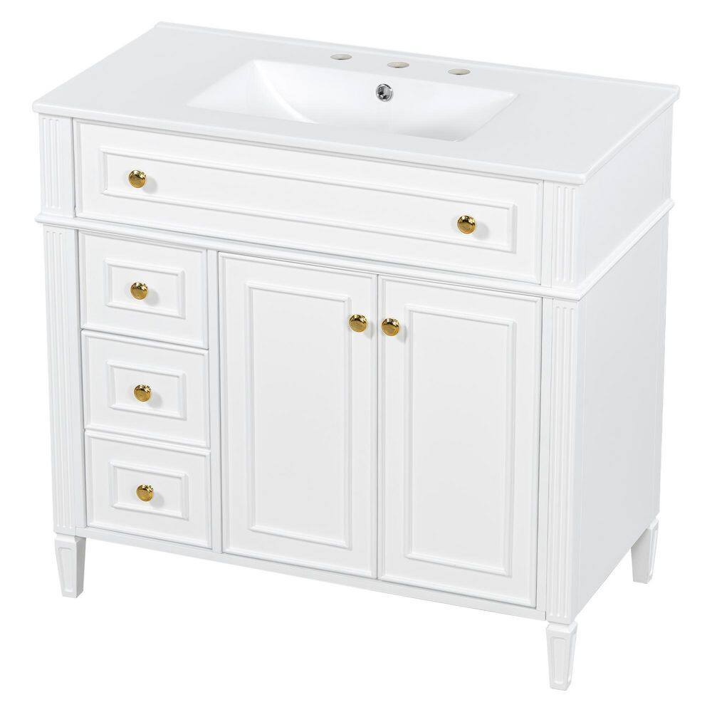 36 in. W x 18 in. D x 34 in. H Bath Vanity in White with White Ceramic Top and Tilt-out Drawer price history on PriceWatchPro