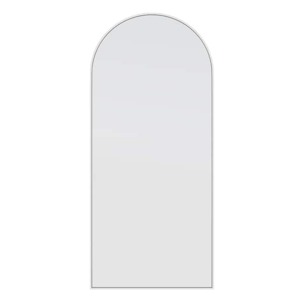 Glass Warehouse 30 in. x 67 in. Arch Leaner Dressing Stainless Steel Framed Wall Mirror in White