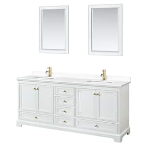 Deborah 80 in. W x 22 in. D x 35 in. H Double Sink Bath Vanity in White with White Cultured Marble Top and 24" Mirrors