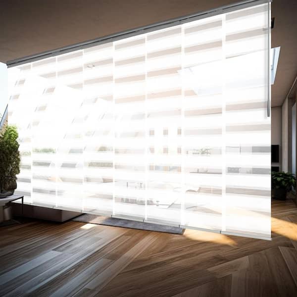 EMOH Spotlight 130 in. - 175 in. W x 116 in. L Adjustable 8-Panel Satin Nickel Double Rail Panel Track with 23.5 in. Slates