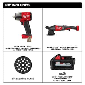 M18 FUEL 18V Lith-Ion Brushless Cordless Mid Torque 1/2 in. Impact Wrench w/Polisher & (2) High Output 6.0Ah Battery