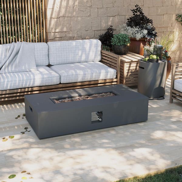 56 in. Rectangular Outdoor Concrete Propane Fire Pit with Tank Cover, Dark Gray