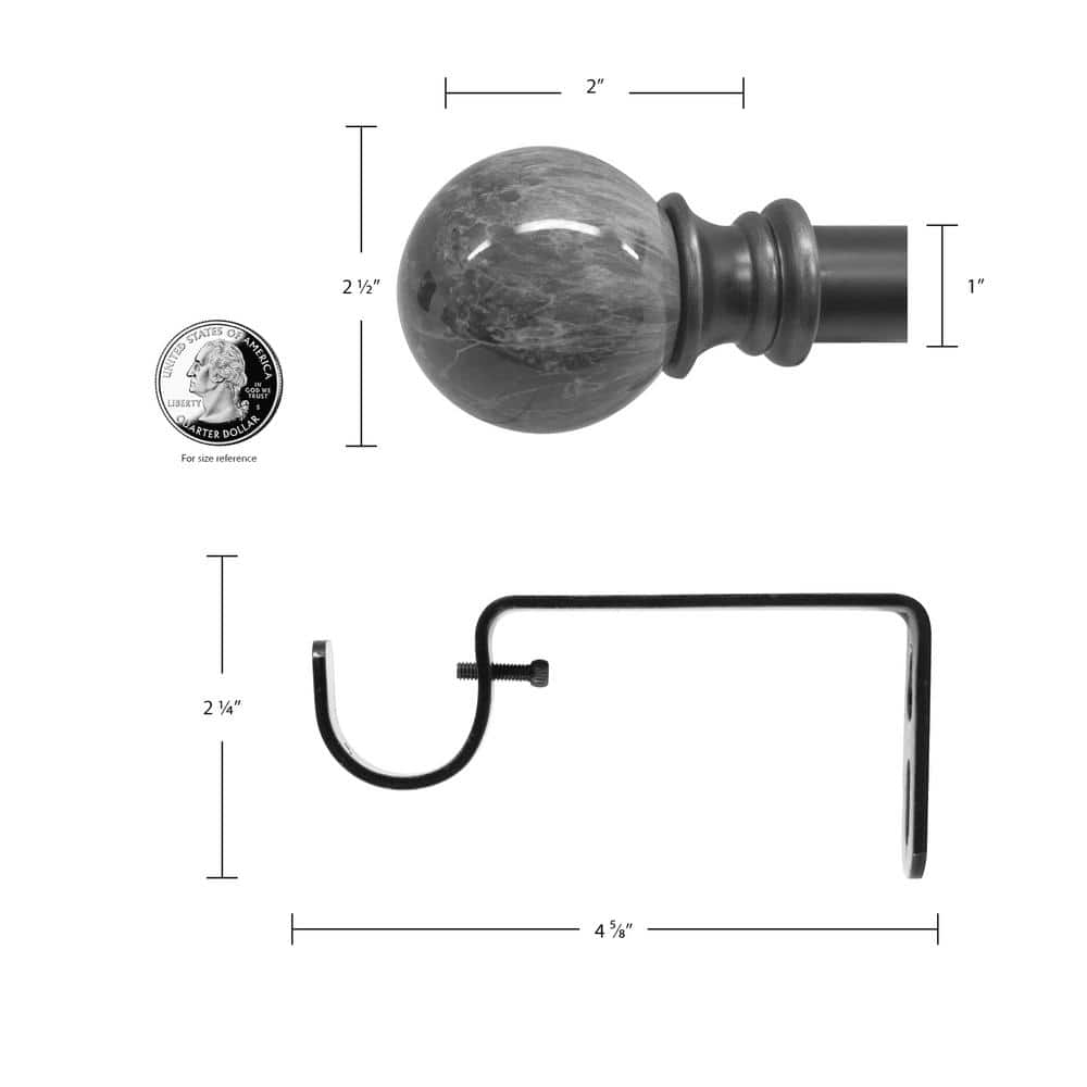 Adjustable Bronze Single Curtain Rod with Marble Finial