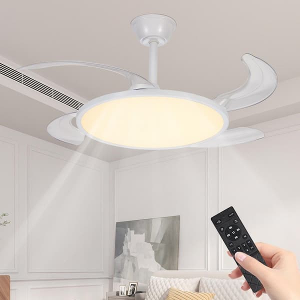 42 in. Integrated LED Modern Indoor White Retractable Ceiling fan with Light, Remote, 3CCT, Silent