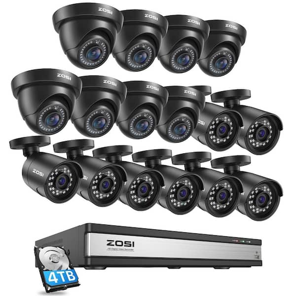ZOSI H. 265 Plus 16-Channel 3K-Lite 4TB DVR Security Camera System with 16 Wired 1080P Bullet and Dome Cameras
