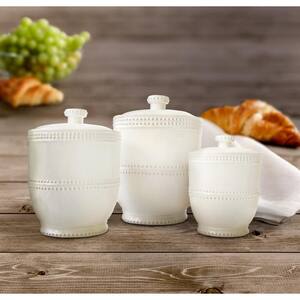 Bianca Bead 3-Piece White Earthenware Canister Set with Lid