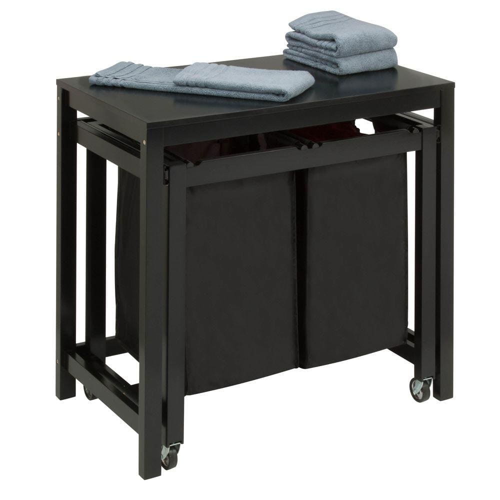 Black Double Sorter Folding Laundry Table with Removable Bags