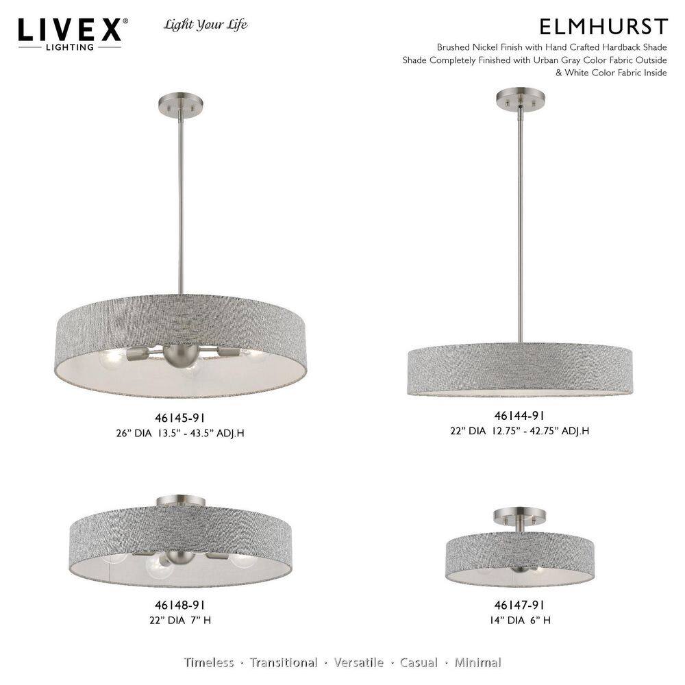 Elmhurst Modern 4-Light Semi-Flush Mount in Brushed Nickel & Shiny White