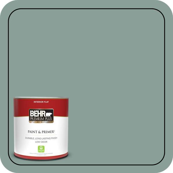 BEHR PREMIUM PLUS 1 qt. #480F-4 Mermaid Net Flat Low Odor Interior Paint & Primer