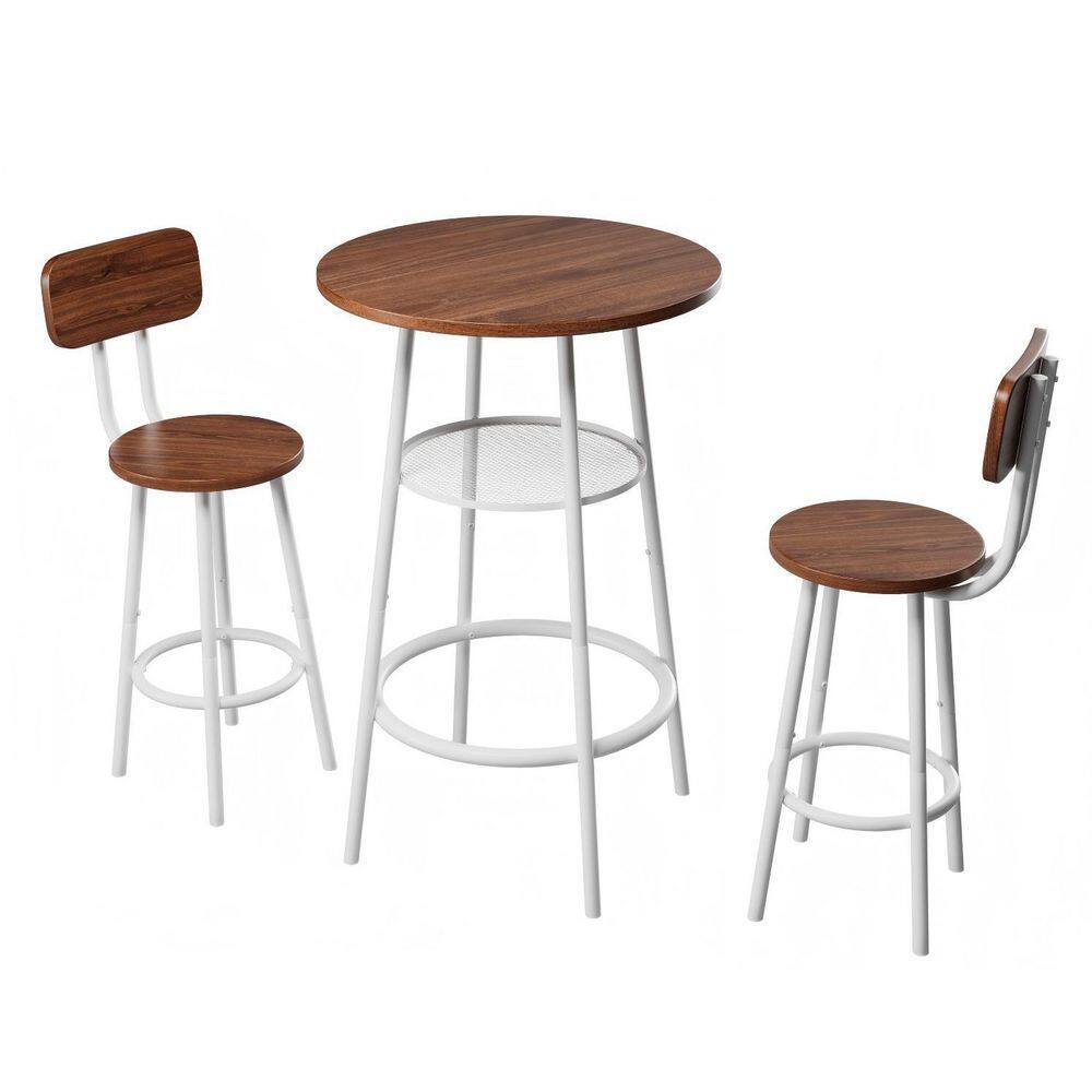 3-Piece Brown MDF Round Bar Table Set Dining Table for 2 Breakfast Table with Storage 2 Stools with Backrest Bistro Set price history on PriceWatchPro