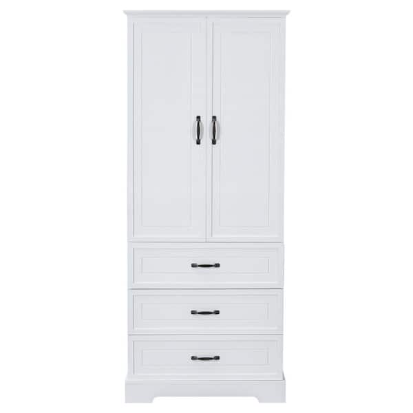 29.00 in. W x 16.00 in. D x 68.90 in. H White Linen Cabinet Freestanding Tall Bathroom Storage Cabinet