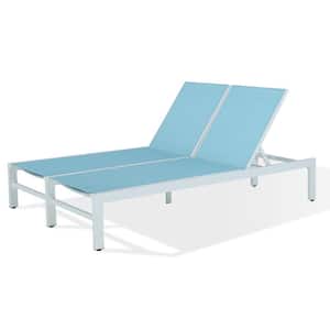 Aluminum Outdoor Double Reclining Chaise Lounge with Wheels in Mist
