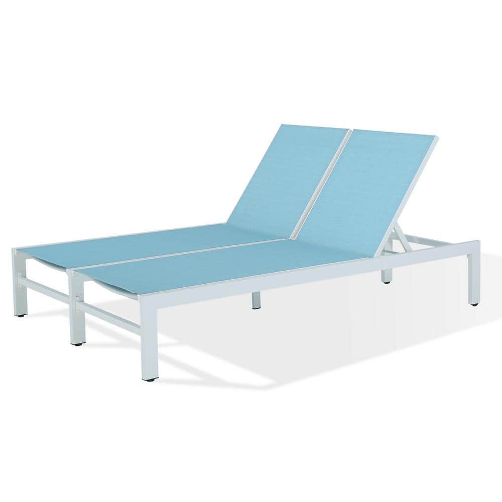 ULAX FURNITURE Mist Aluminum Outdoor Double Chaise Lounge with Wheels -  970147S
