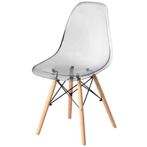 Mid-Century Modern Style Dining Chair with Wooden Dowel Eiffel Legs, DSW Transparent Plastic Shell Accent Chair, Gray