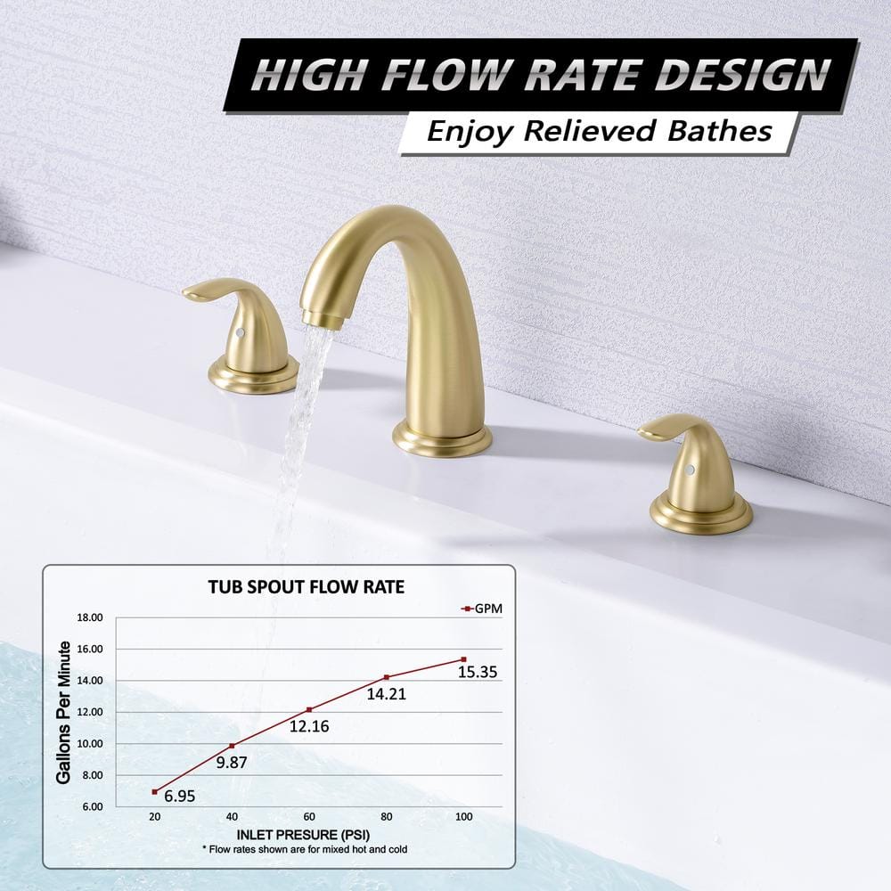 Brushed Gold Double Handle Roman Tub Faucet with Lever Handles