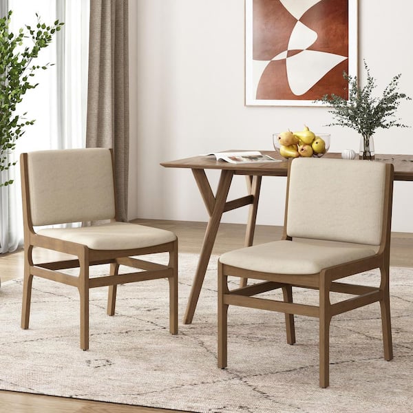 Noble House Juan Wheat and Walnut Fabric Upholstered Dining Chair (Set of 2)