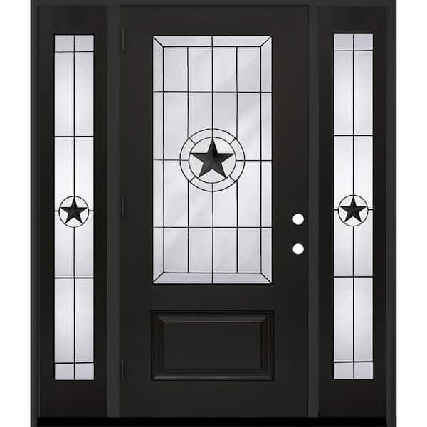 Regency 68 in. x 80 in. 3/4L Alamo Glass RHOS Onyx Stain Mahogany Fiberglass Prehung Front Door w/14 in.-Full SLs 4-9/16